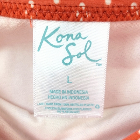 Kona Sol Medium Coverage Hipster Bikini Bottom NEW Womens Size L Orange White - Picture 4 of 7